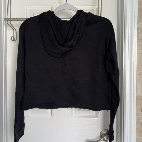 Pullover Ruffle Crop Hoodie - Black - Picture 6 of 6